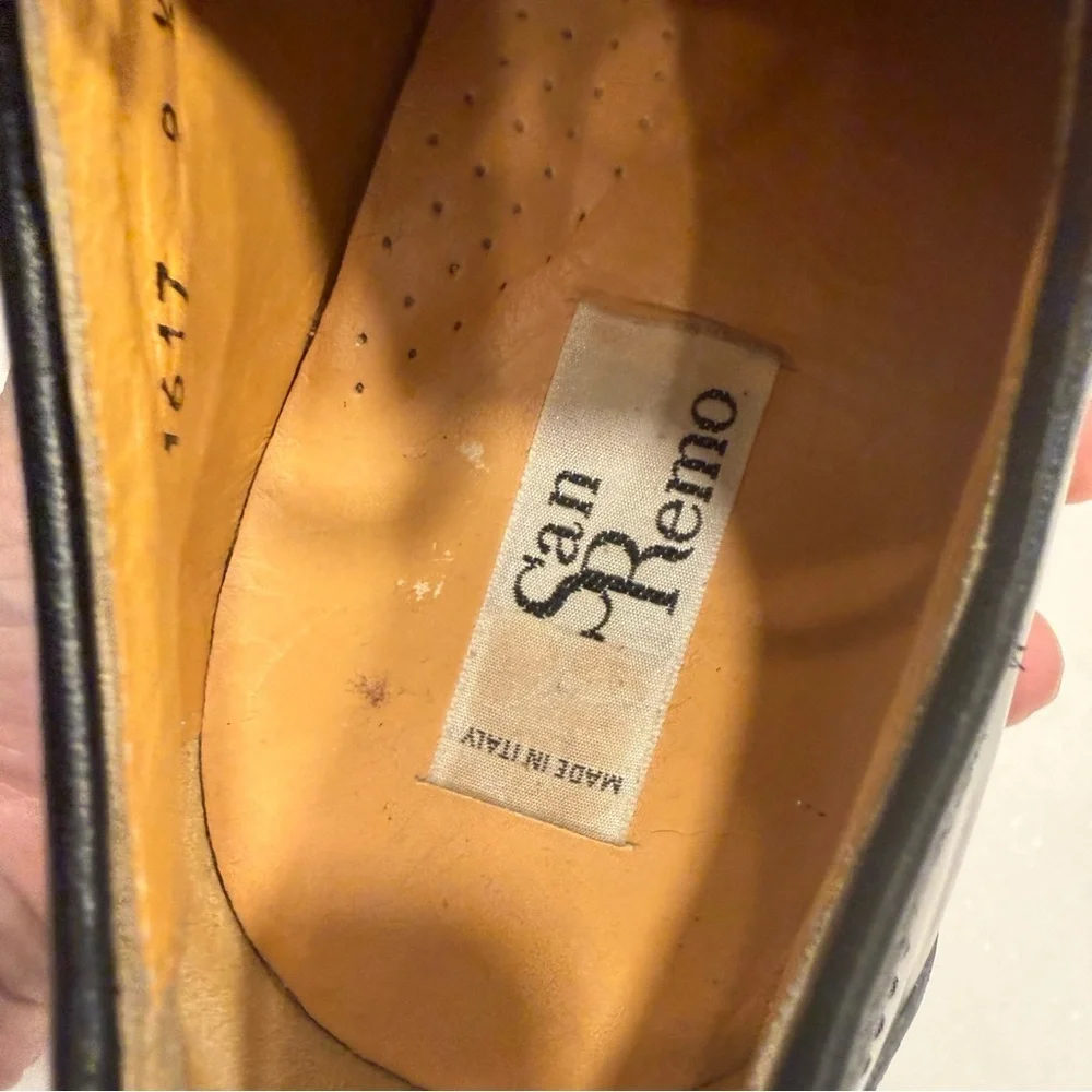 SAN REMO ITALY Men’s Black Leather Dress Cap Toe Oxfords Shoes Sz 9.5 W EUC